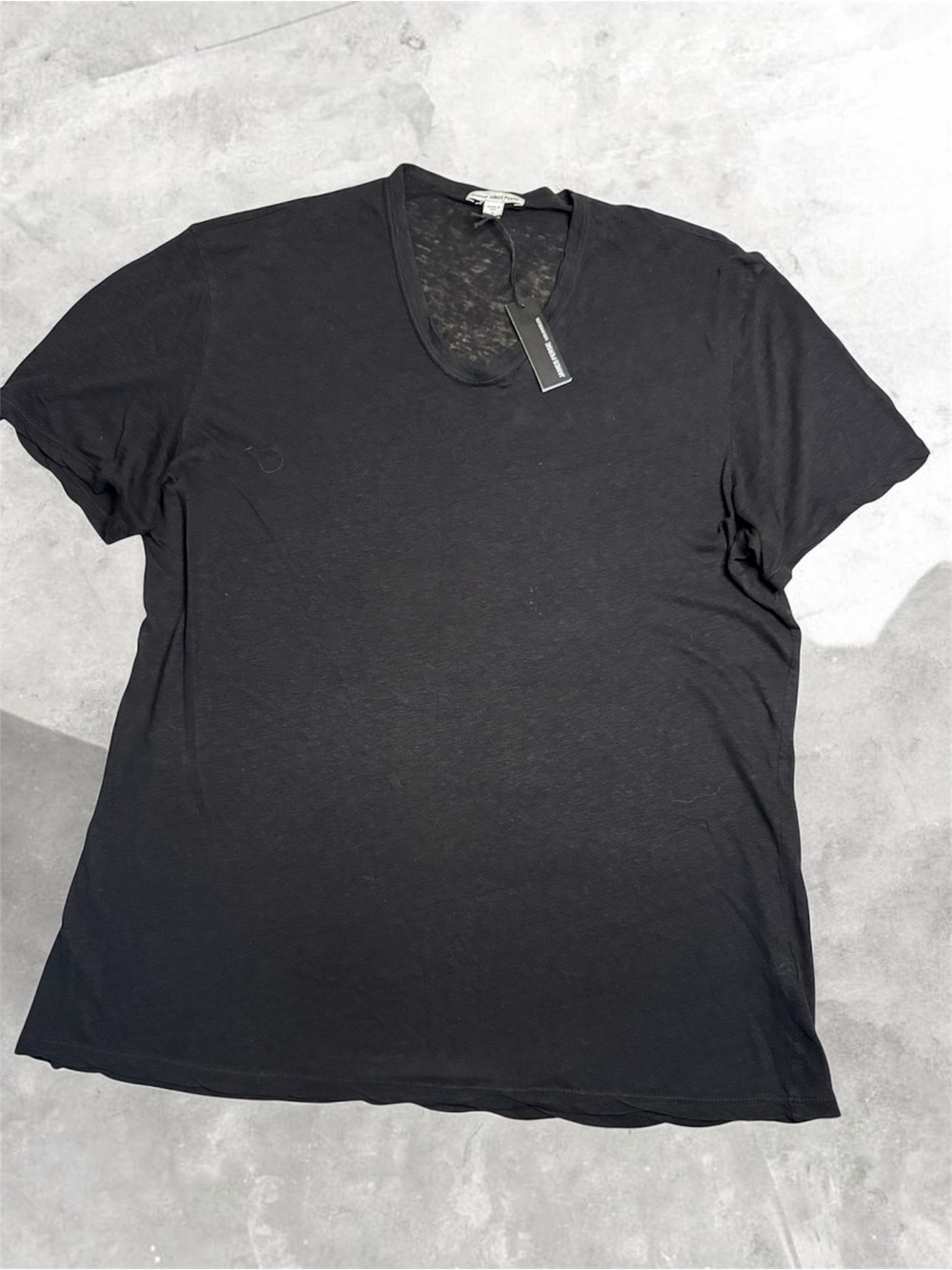 NWT James Perse Linen Cotton Short Sleeve Distressed Black V-Neck T-Shirt Sz 2 M